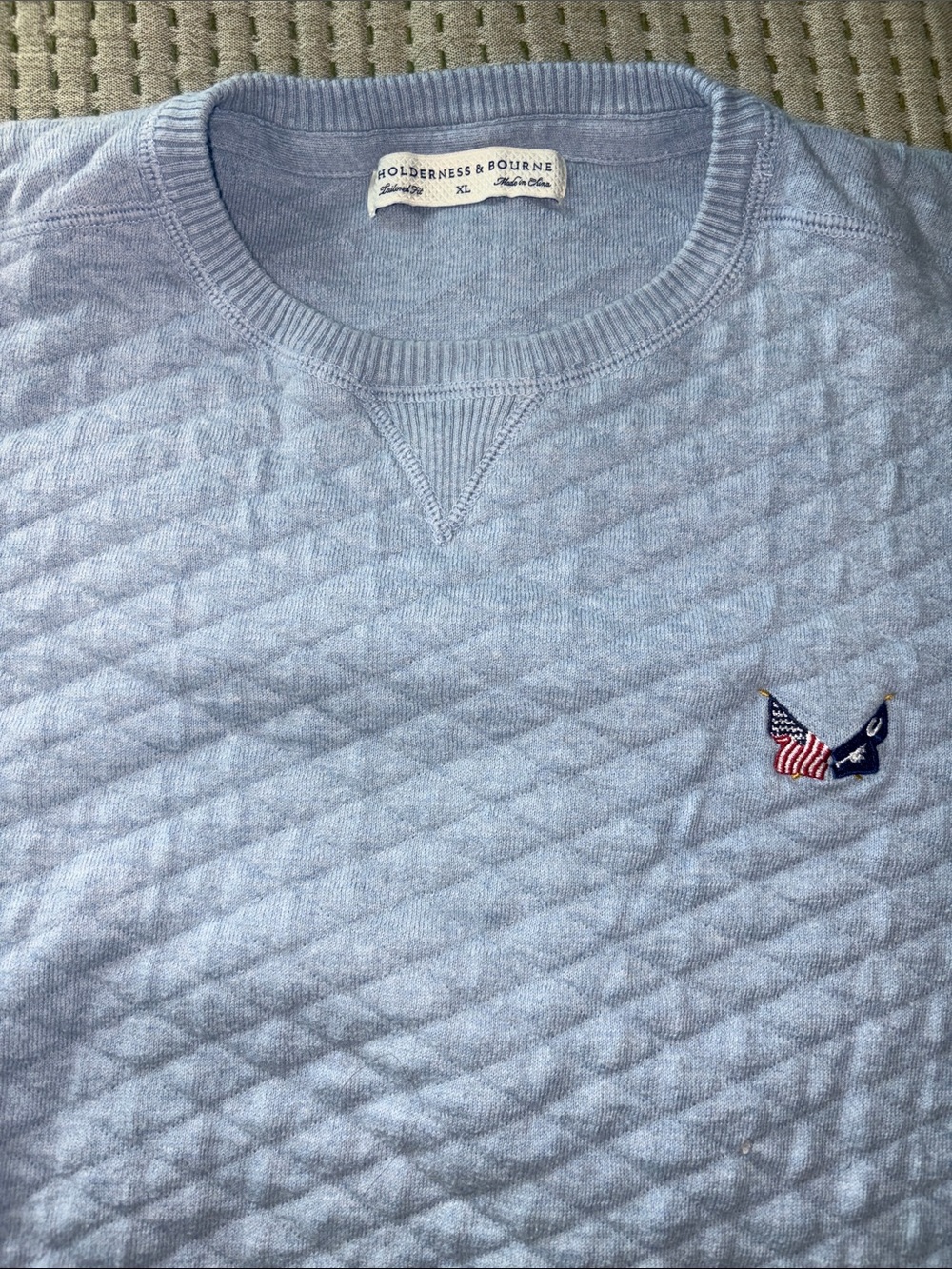 Holderness & Bourne Light Blue Quilted Crewneck Sweater